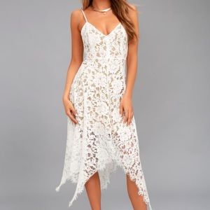 Lulu’s One Wish White Lace Midi Dress